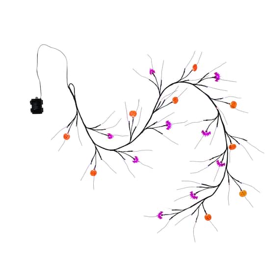 6.5ft. Artificial Halloween Twig Garland with 57 Orange and Purple LED Lights